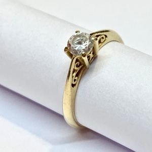 Złoty PIERŚCIONEK 585 14K piękny KAMIEŃ jak DIAMENT r. 12