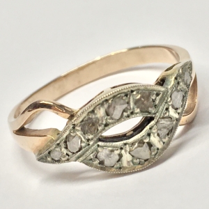 Złoty PIERŚCIONEK 585 14K BIAŁE i RÓŻOWE złoto DIAMENTY 0.20ct cudowny r.19