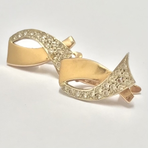 Złote kolczyki 585 14K z cyrkoniami model "wstęga" zapięcie angielskie