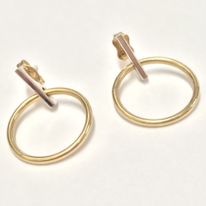 Złote kolczyki 585 14K dwukolorowe koła minimalistyczne sztyft żółto-białe