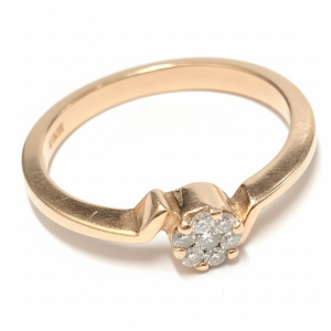 Złoty pierścionek 14K różowe złoto 585 diamenty 0.12ct rozetka cud prezent