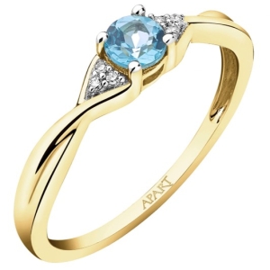 Złoty pierścionek 9K 375 z błękitnym topazem i diamentami – piękny prezent